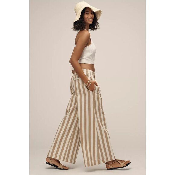 Maeve High-Rise Wide-Leg Jeans White Beige Striped 26 - Picture 4 of 4